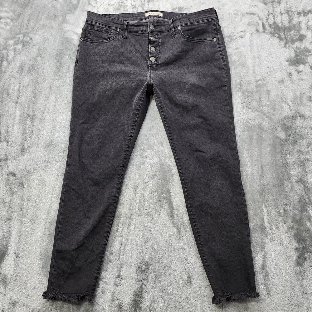 Madewell Jeans Womens 32P PETITE Black 9” High Rise Skinny Button Fly Raw‎ Hem